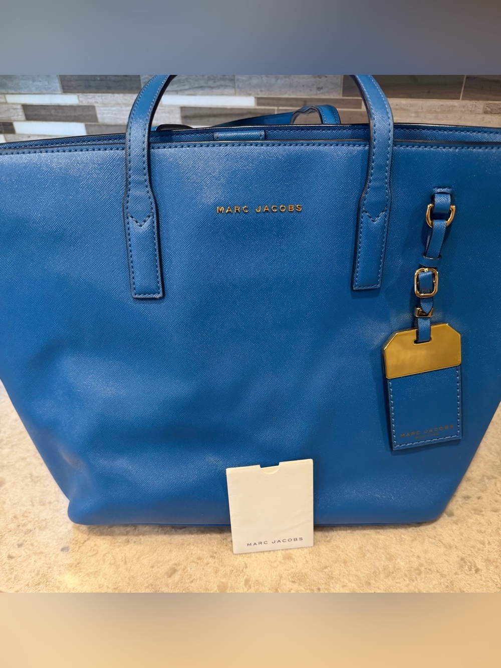 Marc Jacobs Royal Blue Leather Tote with Gold Accent